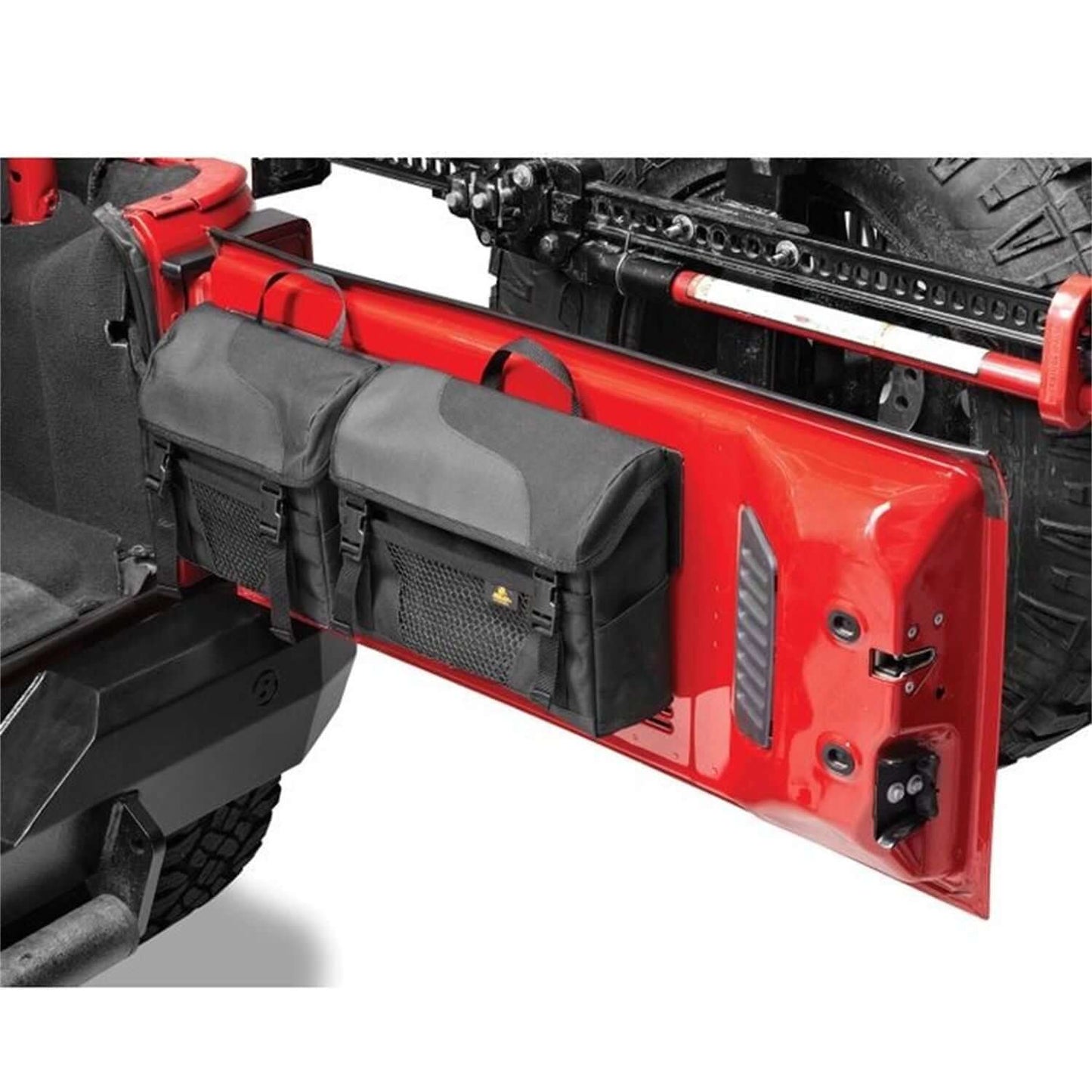 BESTOP | RoughRider Tailgate Organizer For Jeep 1987-1995 Wrangler YJ Black Diamond Bestop | 54136-35 mounted on Jeep