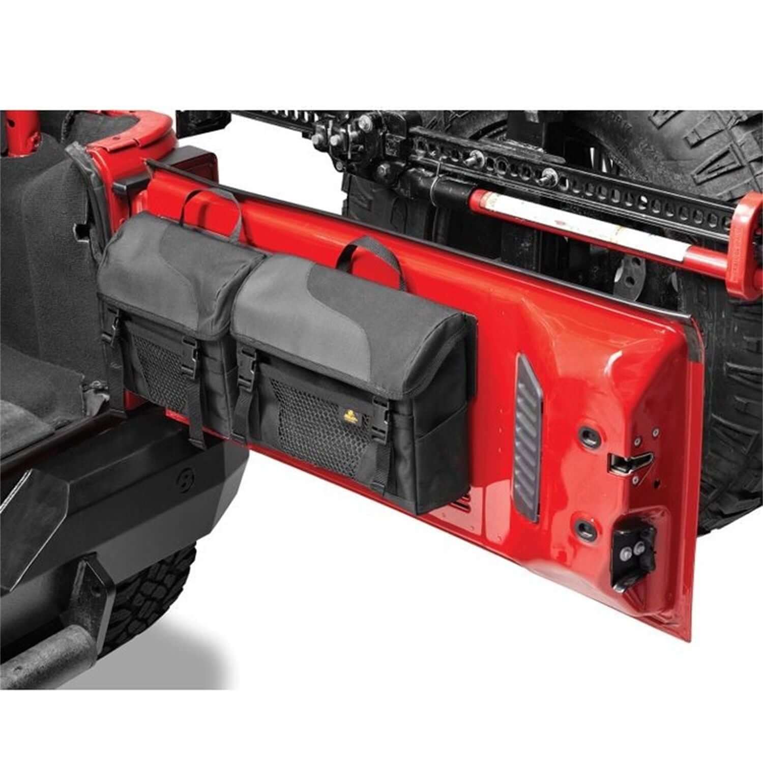 BESTOP | RoughRider Tailgate Organizer For Jeep 1987-1995 Wrangler YJ Black Diamond Bestop | 54136-35 mounted on Jeep