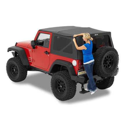 BESTOP | Jeep Soft Top Supertop Squareback Soft Top For Jeep 2007-2018 Wrangler JK 2 Door Black Diamond Bestop | 54722-35 on a red Jeep.