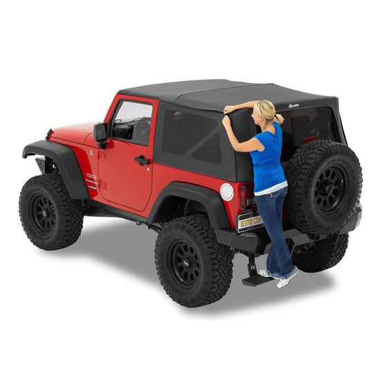 BESTOP | Jeep Soft Top Supertop Squareback Soft Top For Jeep 2007-2018 Wrangler JK 2 Door Black Diamond Bestop | 54722-35 on a red Jeep.