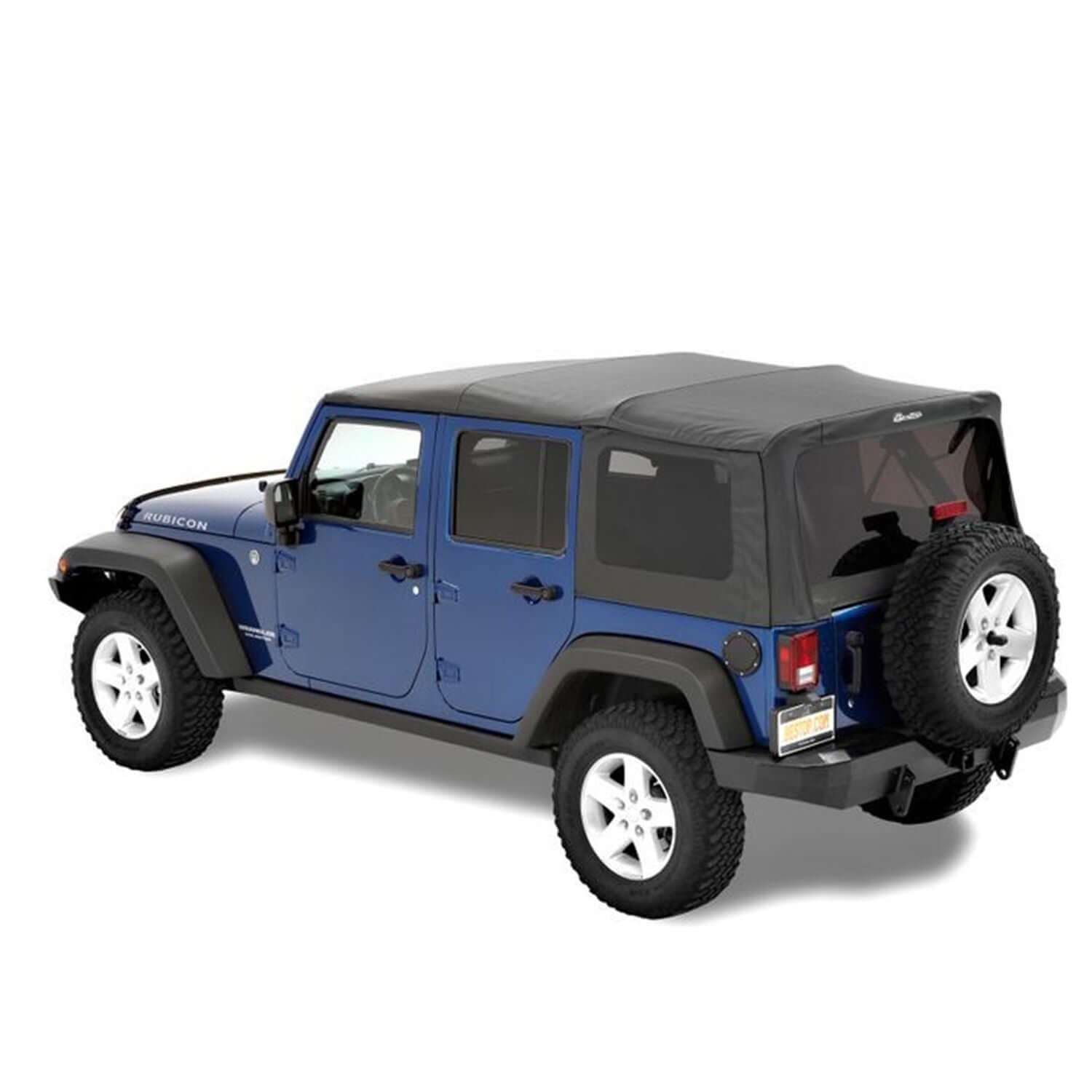 BESTOP | Jeep Soft Top Supertop Squareback Soft Top For Jeep 2007-2018 Wrangler JK 4 Door Black Diamond Bestop | 54723-35 installed on blue Jeep