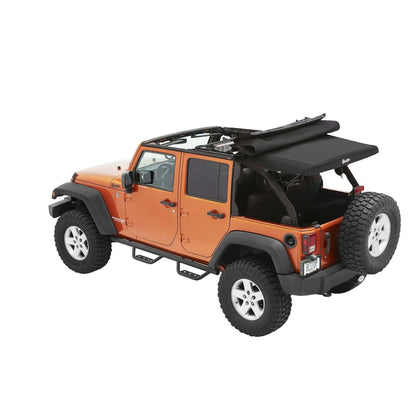 BESTOP | Supertop Ultra Squareback Soft Top For Jeep 2007-2018 Wrangler JK 4 Door Black Bestop | 54724-17 on orange Jeep.