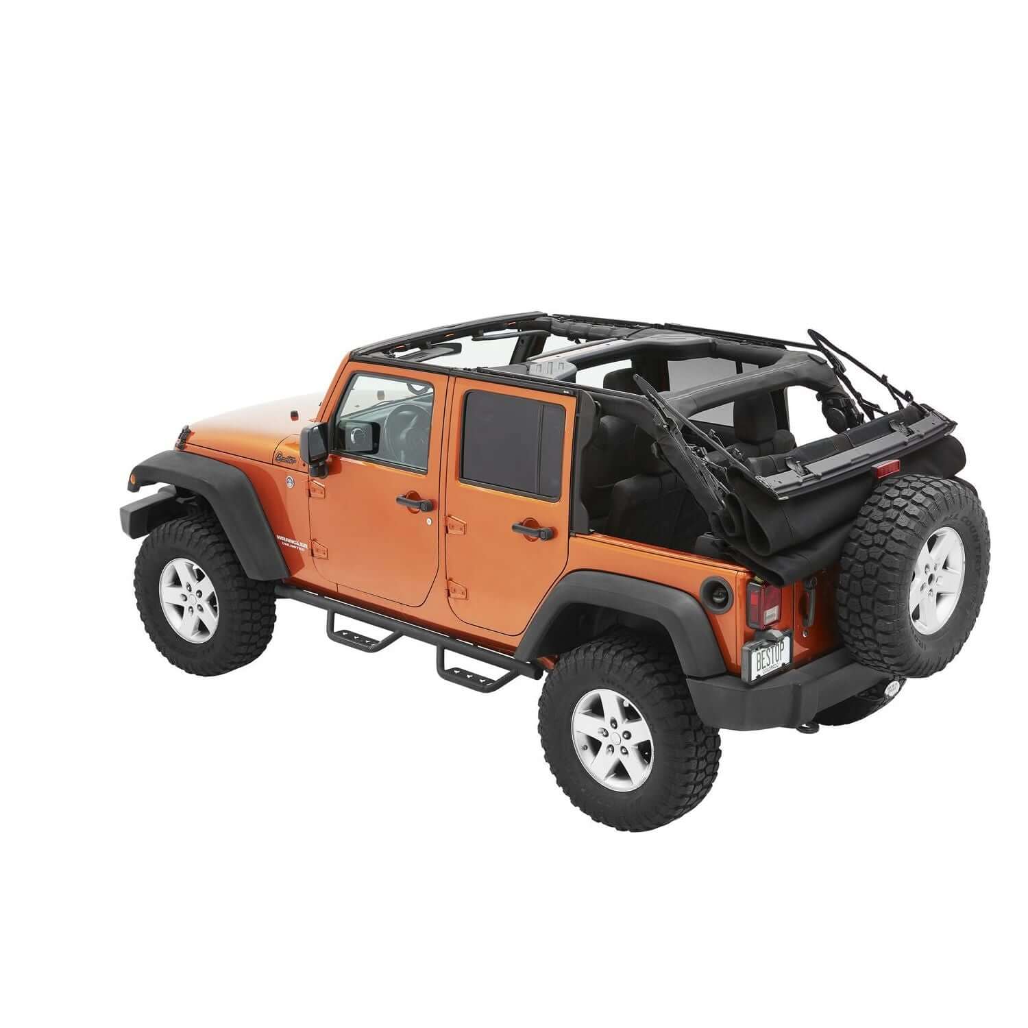 BESTOP | Supertop Ultra Squareback Soft Top For Jeep 2007-2018 Wrangler JK 4 Door Black Bestop | 54724-17 on orange Jeep