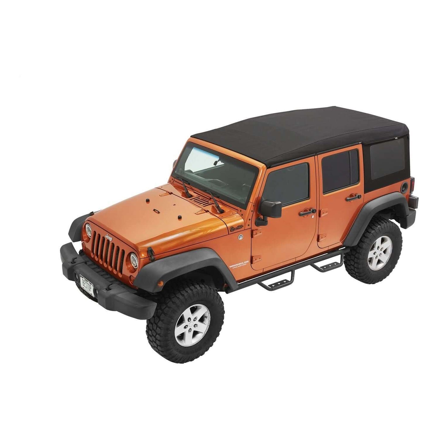 BESTOP | Supertop Ultra Squareback Soft Top For Jeep 2007-2018 Wrangler JK 4 Door Black Bestop | 54724-17 on orange Jeep
