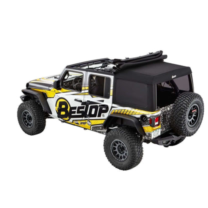 BESTOP | Supertop Ultra Jeep '18-26 Wrangler JL 4-Door Premium Black Twill Bestop | 54725-17 displayed on a Jeep model.