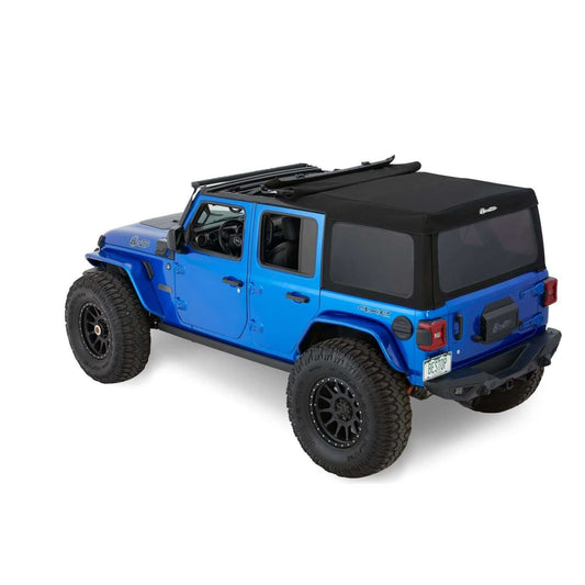 BESTOP | Supertop Jeep '18-26 Wrangler JL 4-Door Black Diamond Bestop | 54726-35 installed on a blue Jeep Wrangler.