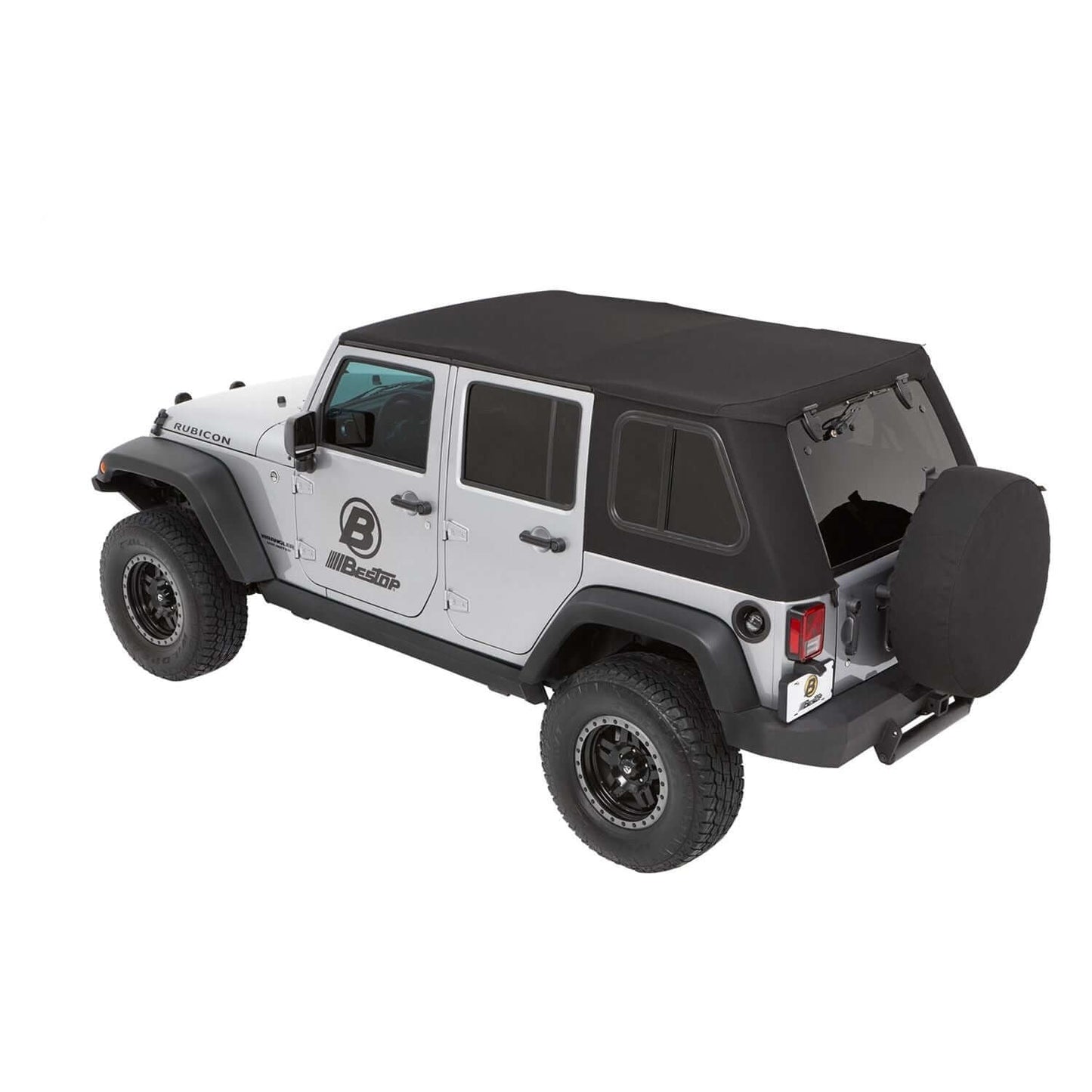 BESTOP | Trektop Pro Hybrid Slantback Soft Top For Jeep 2007-2018 Wrangler JK 4 Door Black Bestop | 54863-17 installed on a Jeep.