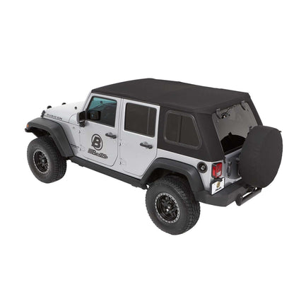BESTOP | Trektop Pro Hybrid Slantback Soft Top For Jeep 2007-2018 Wrangler JK 4 Door Black Bestop | 54863-17 installed on a Jeep.