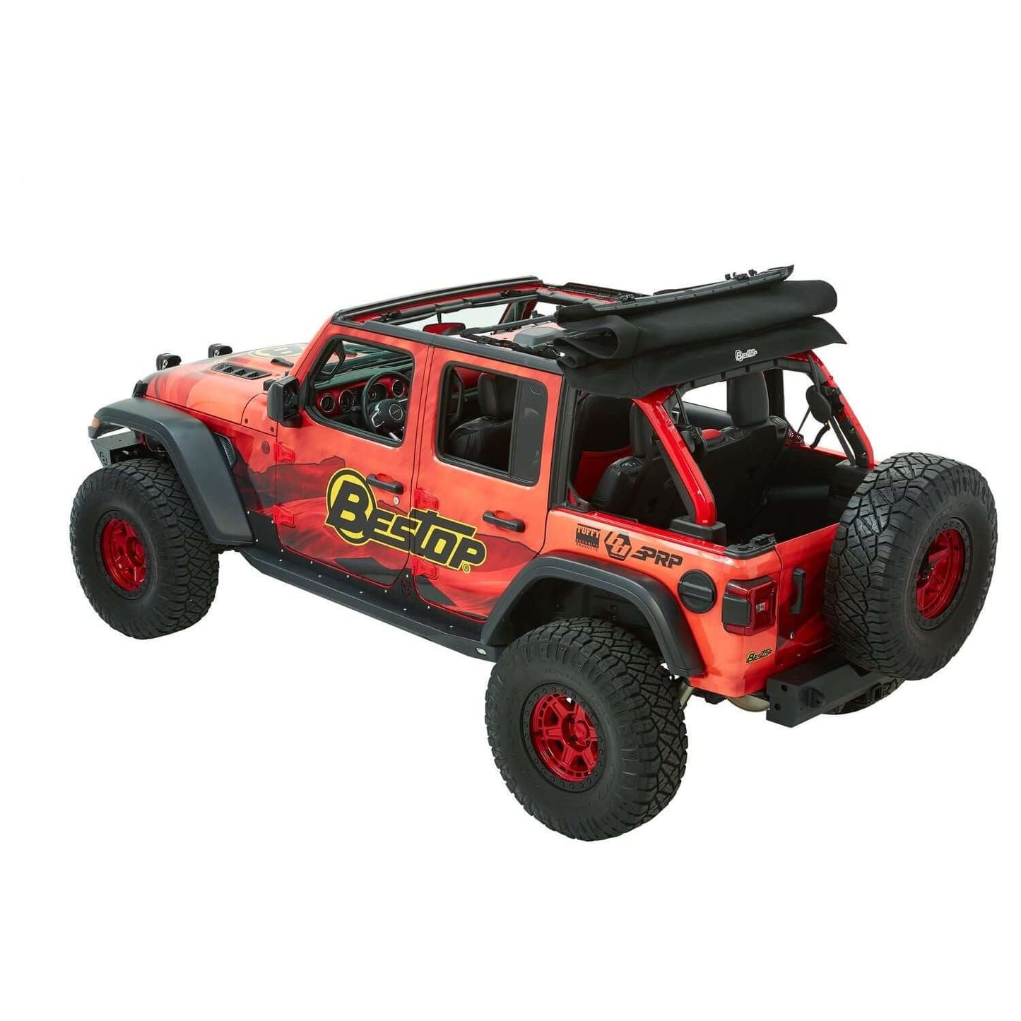 BESTOP | Trektop Ultra Jeep '18-26 Wrangler JL 4-Door Premium Black Twill Bestop | 54925-17 on modified Jeep Wrangler.