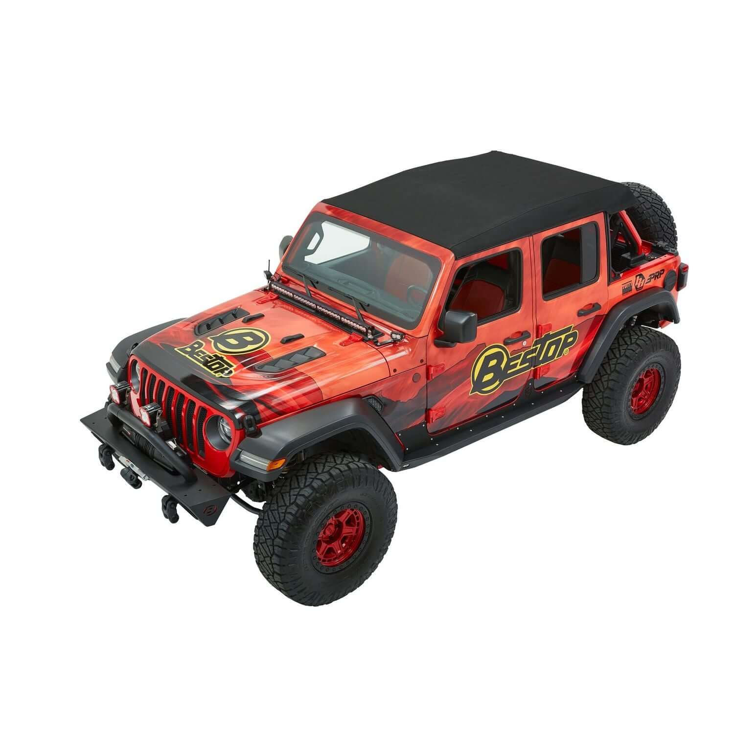 BESTOP | Trektop Ultra Jeep '18-26 Wrangler JL 4-Door Premium Black Twill Bestop | 54925-17 on a modified Jeep.