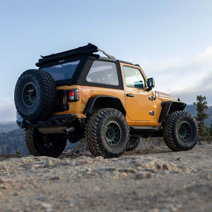 BESTOP | Trektop Glide 2-Door for JL Jeep 2018-26 Wrangler JL Black Diamond Bestop | 54930-35 installed on a yellow Jeep.