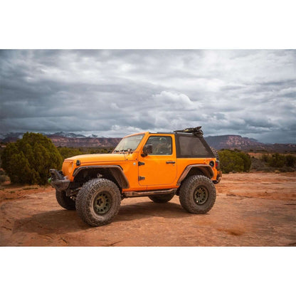 BESTOP | Trektop Glide 2-Door for JL Jeep 2018-26 Wrangler JL Black Diamond Bestop | 54930-35 on orange Jeep in desert.