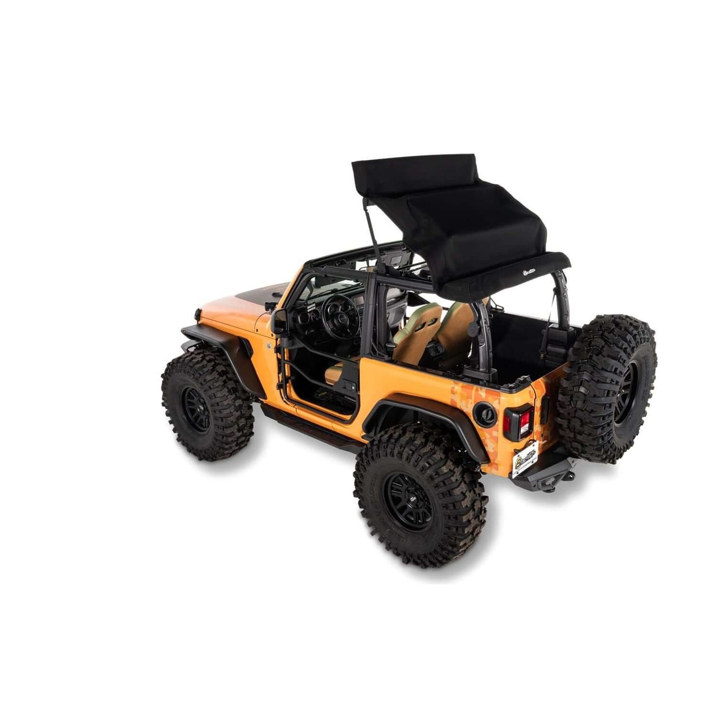 Image of a black Bestop Trektop Glide 2-Door for JL Jeep 2018-26 Wrangler JL on an orange Jeep.