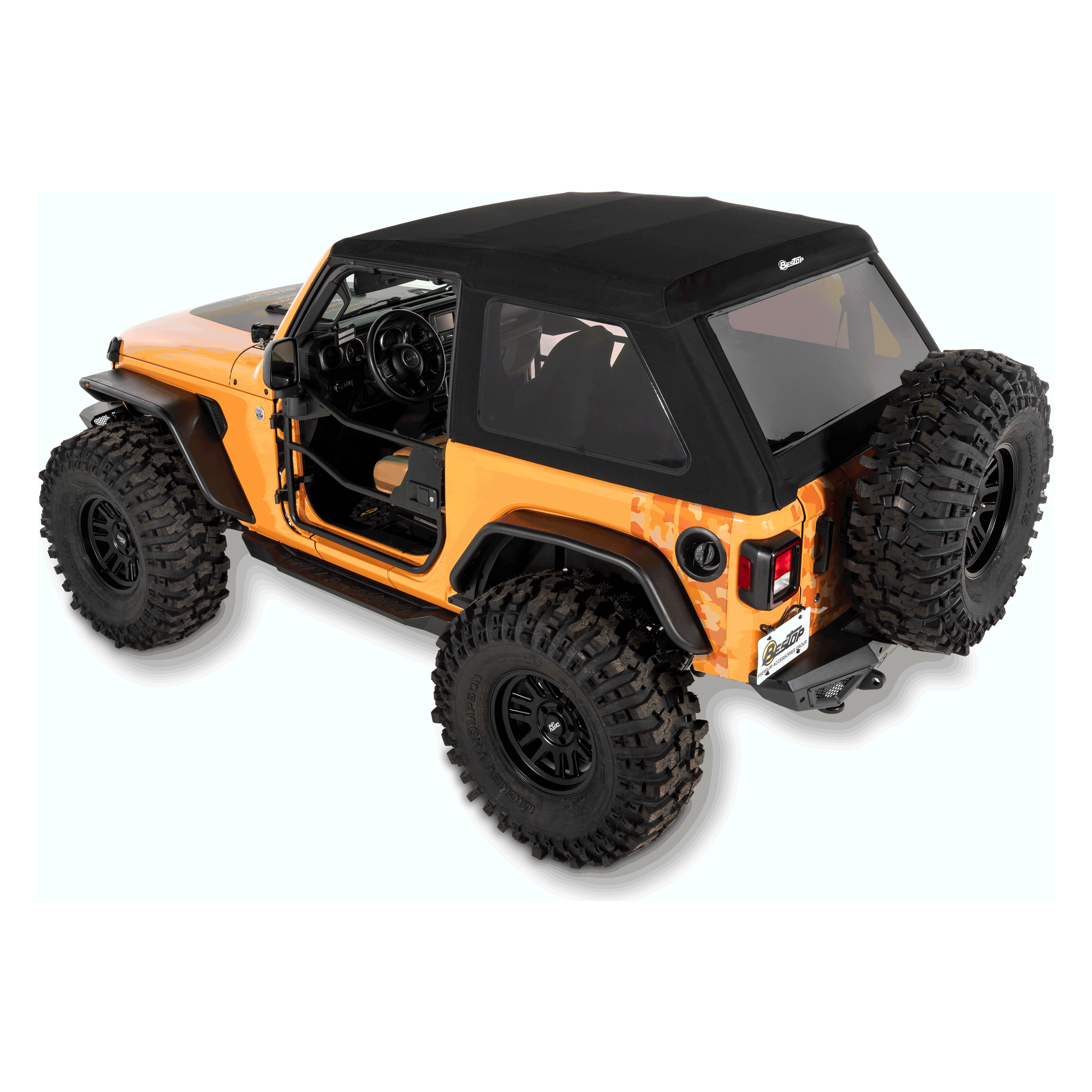 BESTOP | Trektop Glide 2-Door for JL Jeep 2018-26 Wrangler JL Black Diamond Bestop | 54930-35 on an orange Jeep