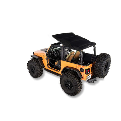 BESTOP | Trektop Glide 2-Door for JL Jeep 2018-26 Wrangler JL Black Diamond Bestop | 54930-35 installed on an orange Jeep.