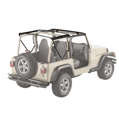 Bestop OE Style Replacement Bow And Frame Hardware Kit Incl. Replacement Hardware/Door Surrounds/Tailgate Bar/Retainer Clips I 55002-01 installed on Jeep Wrangler.