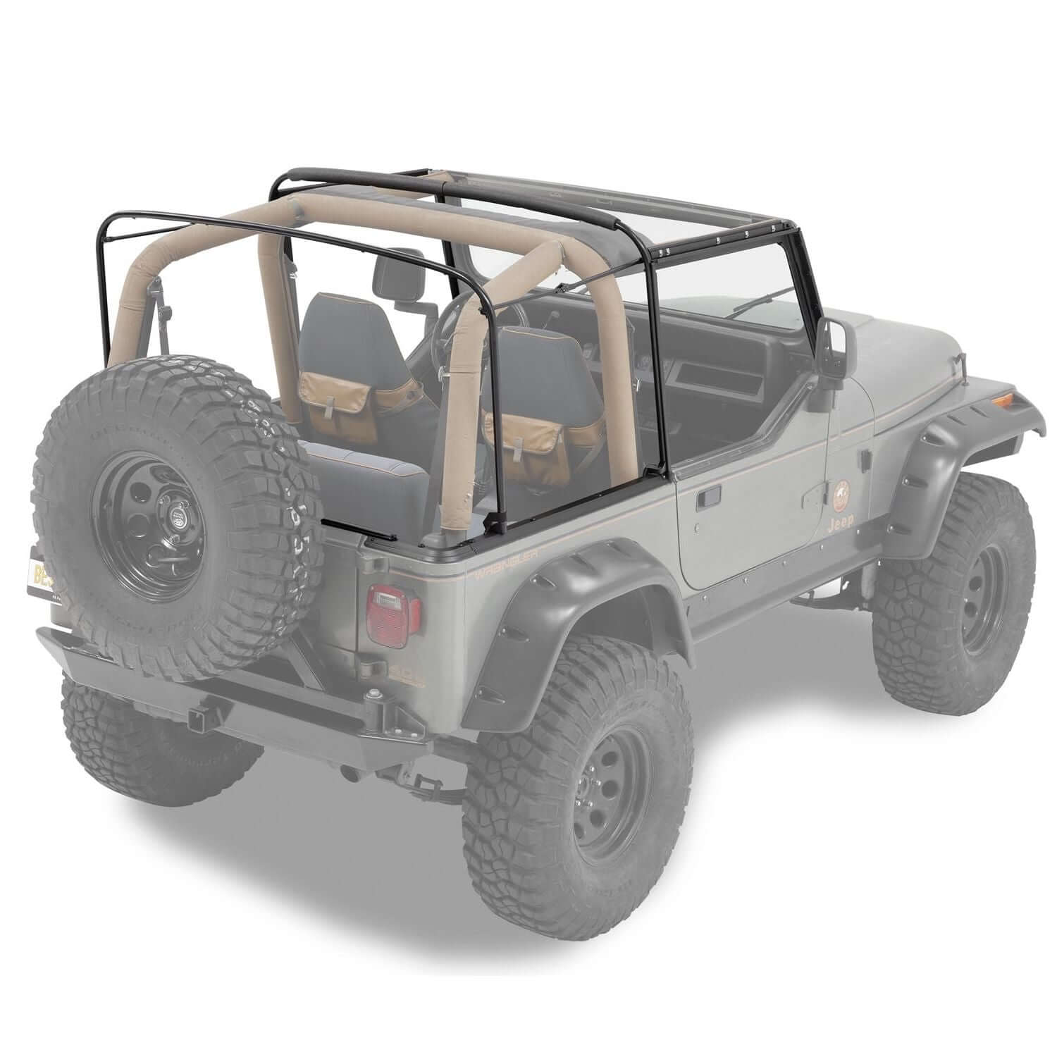 Bestop OE Style Replacement Bow And Frame Hardware Kit Incl. Replacement Hardware/Door Surrounds/Tailgate Bar/Retainer Clips I 55004-01 installed on a Jeep.