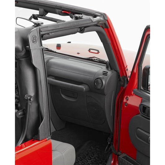 BESTOP | Jeep JK 2 Door Surrounds For Jeep 2007-2018 Wrangler JK Black Polypropylene Bestop | 55010-01 installed in Jeep interior.