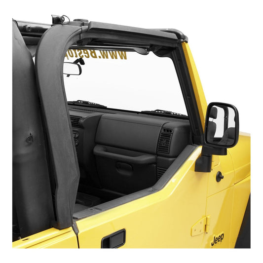 BESTOP | Jeep Door Surrounds For Jeep 1997-2006 Wrangler TJ Black Polypropylene Bestop | 55012-01 installed in a yellow Jeep.