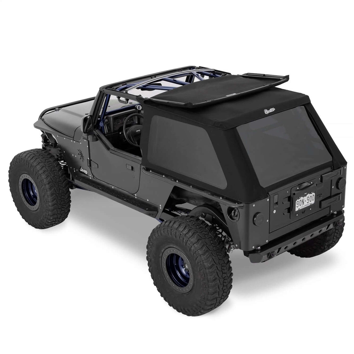 BESTOP | Trektop Slantback Soft Top For Jeep 2004-2006 Wrangler TJ Black Premium Twill Bestop | 56821-17 on modified Jeep