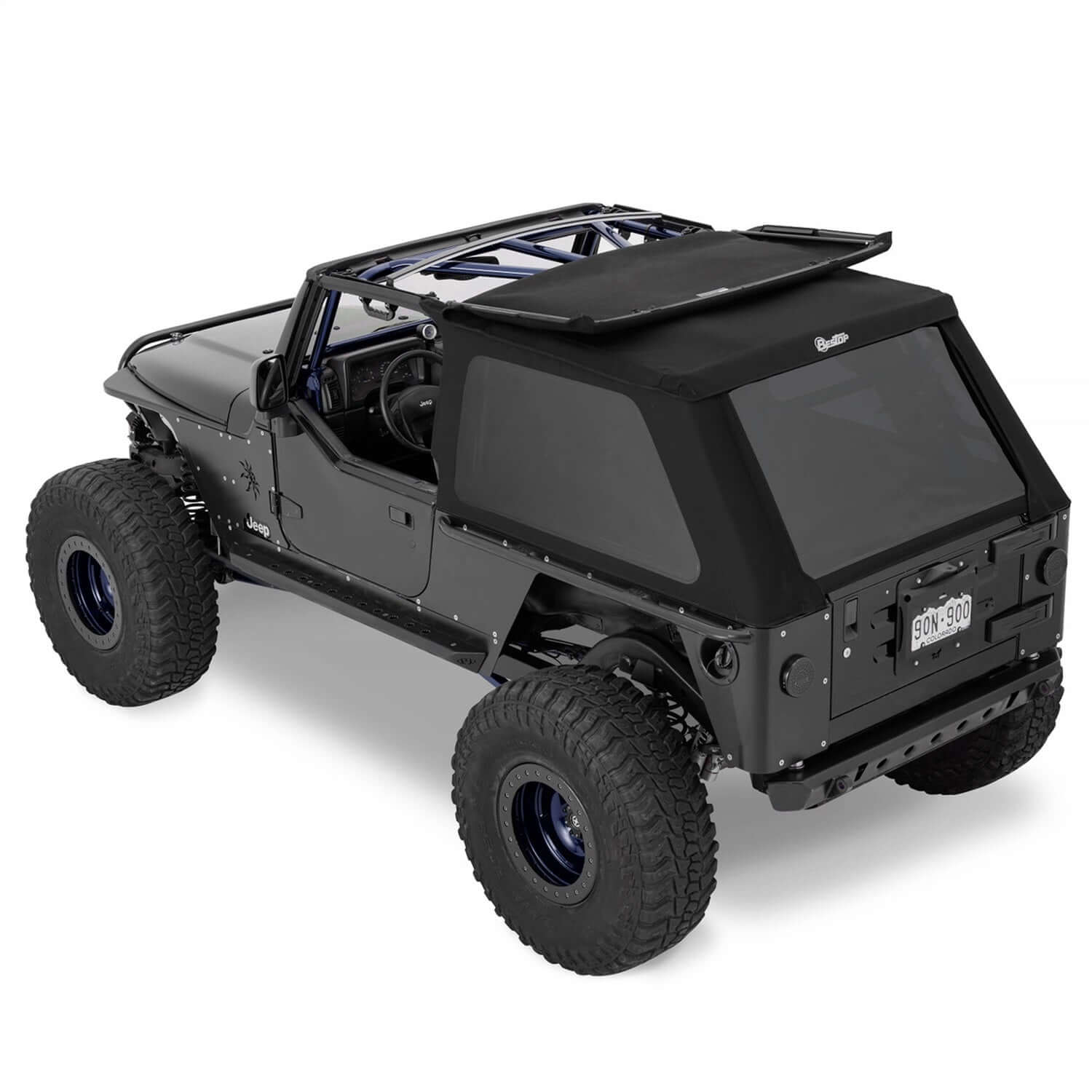 BESTOP | Trektop Slantback Soft Top For Jeep 2004-2006 Wrangler TJ Black Premium Twill Bestop | 56821-17 on modified Jeep