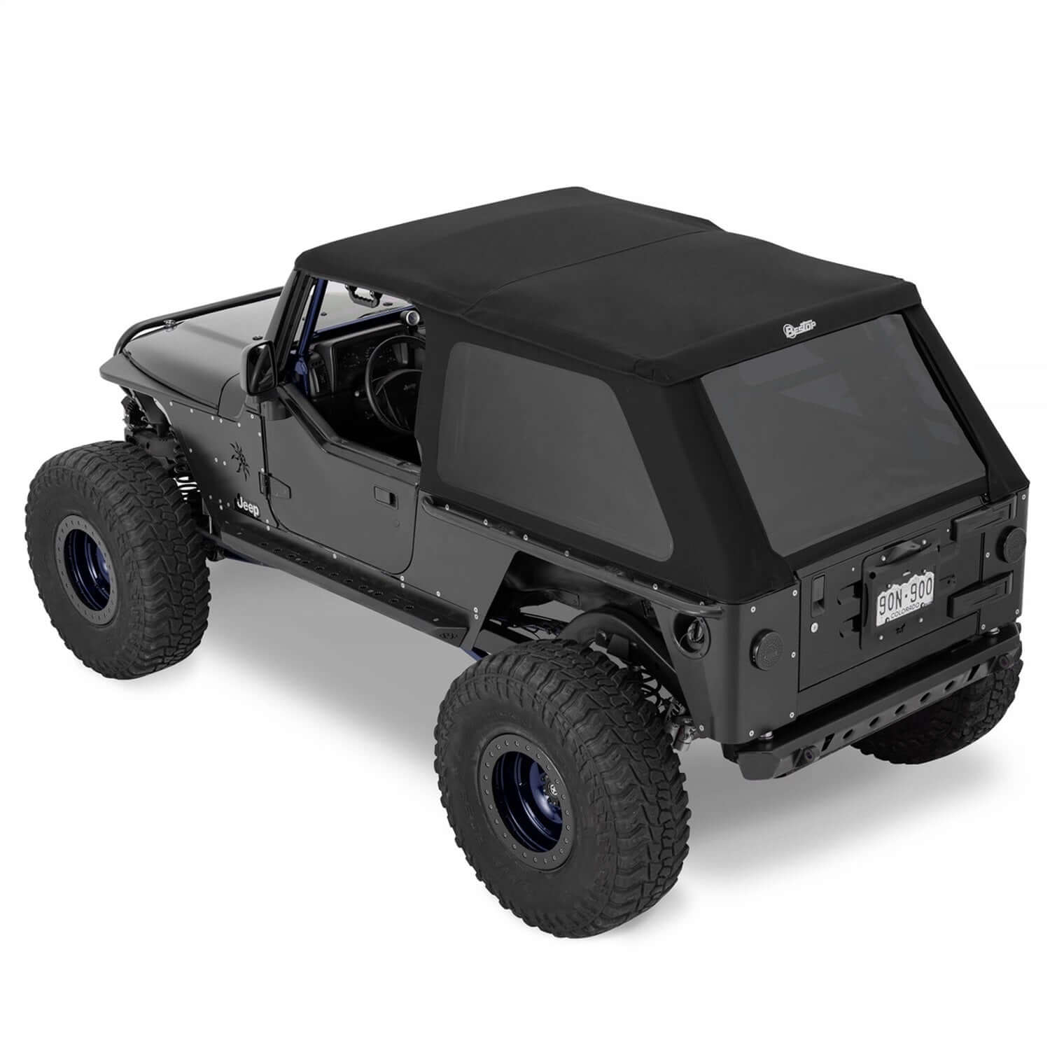 BESTOP | Trektop Slantback Soft Top For Jeep 2004-2006 Wrangler TJ Black Premium Twill Bestop | 56821-17 installed on Jeep