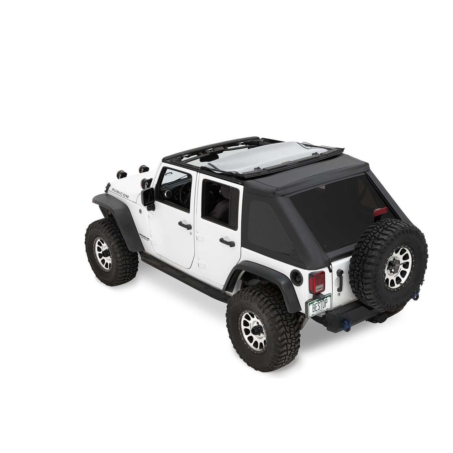BESTOP | The Ascent Soft Tops For Jeep 2007-2018 Wrangler JK 4 Door Black Diamond Bestop | 56825-35 installed on a Jeep