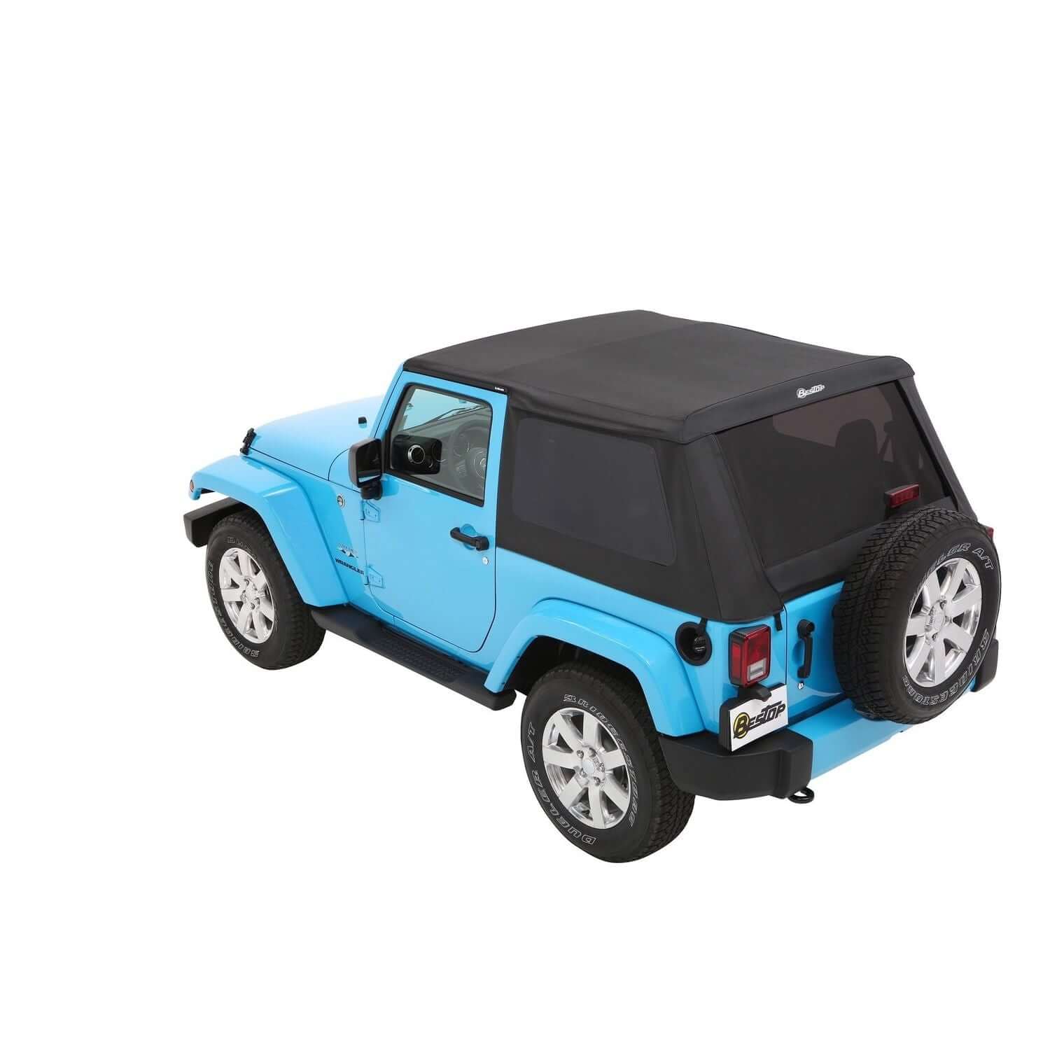 BESTOP | Trektop Slantback Soft Top For Jeep 2007-2018 Wrangler JK 2 Door Black Diamond Bestop | 56852-35 on blue Jeep.