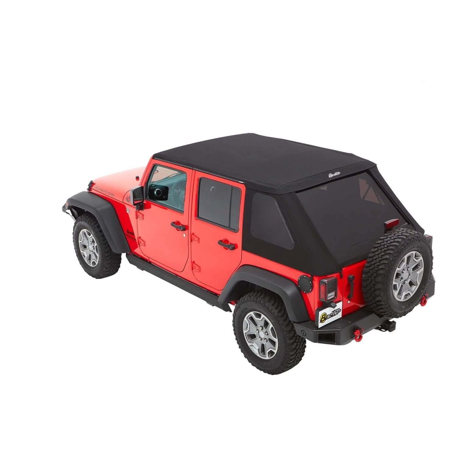 BESTOP | Trektop Slantback Soft Top For Jeep 2007-2018 Wrangler JK 4 Door Black Diamond Bestop | 56853-35 on red Jeep