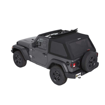 BESTOP | Trektop Jeep '18-26 Wrangler JL 2-Door Premium Black Twill Bestop | 56862-17 on a black Jeep.