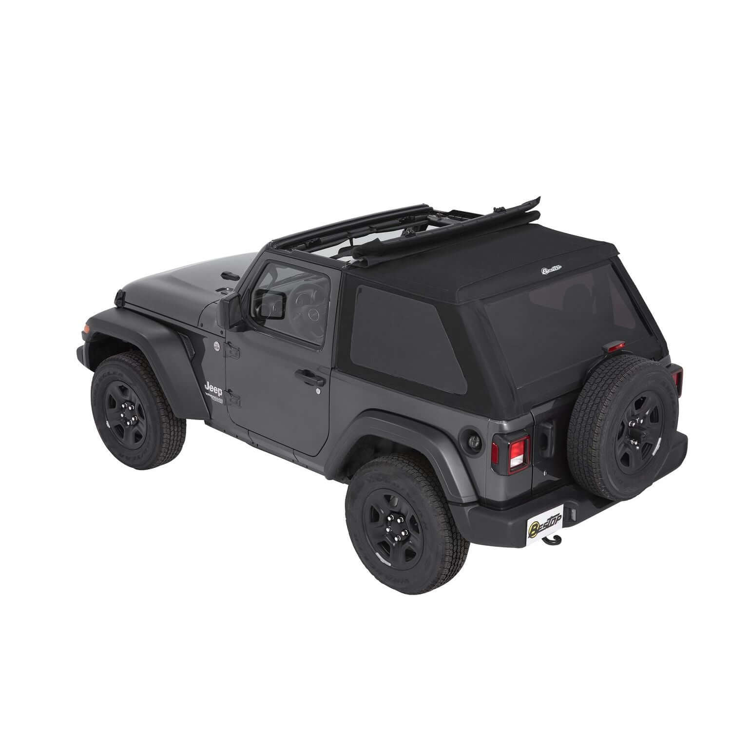 BESTOP | Trektop Jeep '18-26 Wrangler JL 2-Door Black Diamond Bestop | 56862-35 on a black Jeep Wrangler.
