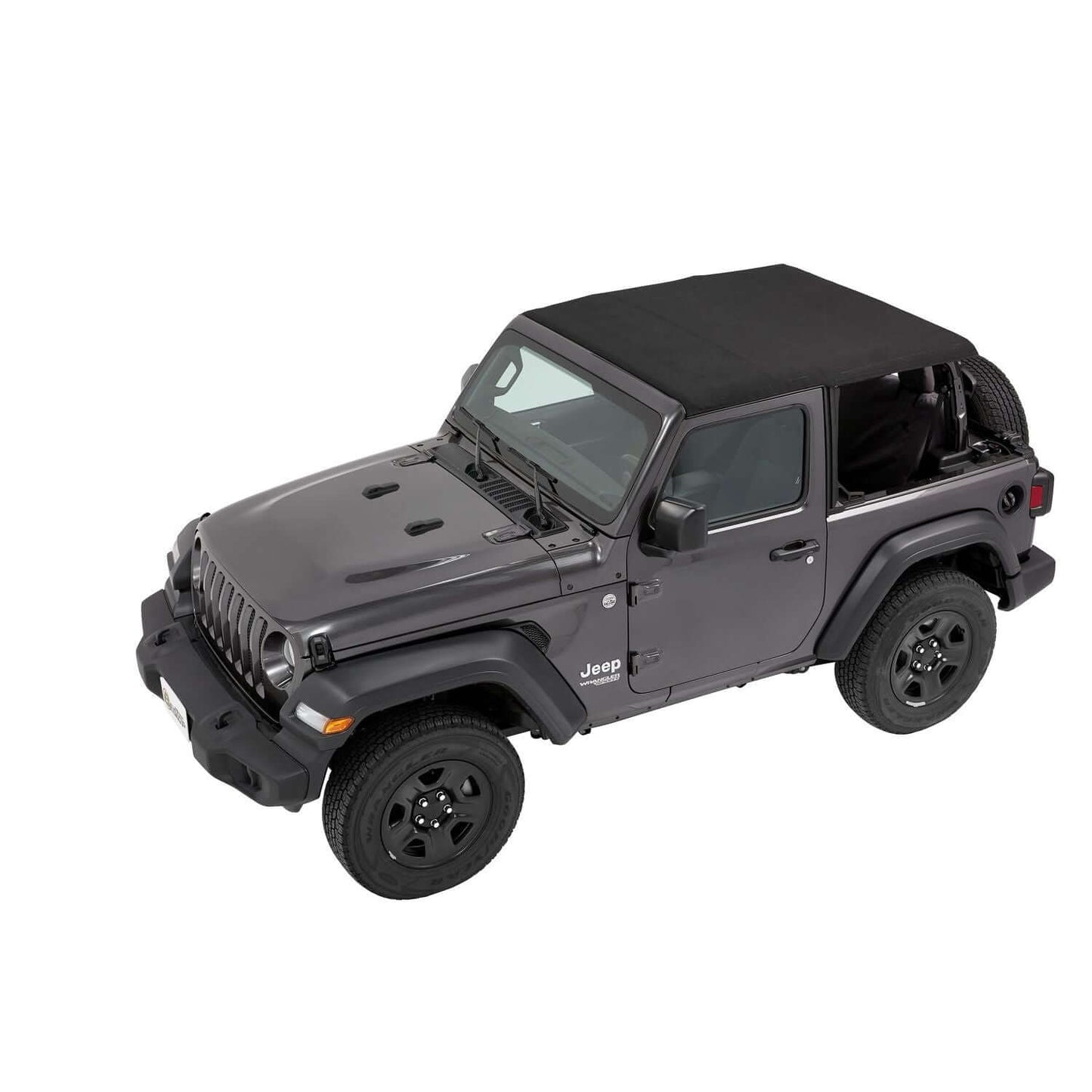 BESTOP | Trektop Jeep '18-26 Wrangler JL 2-Door Black Diamond Bestop | 56862-35 installed on a grey Jeep Wrangler.