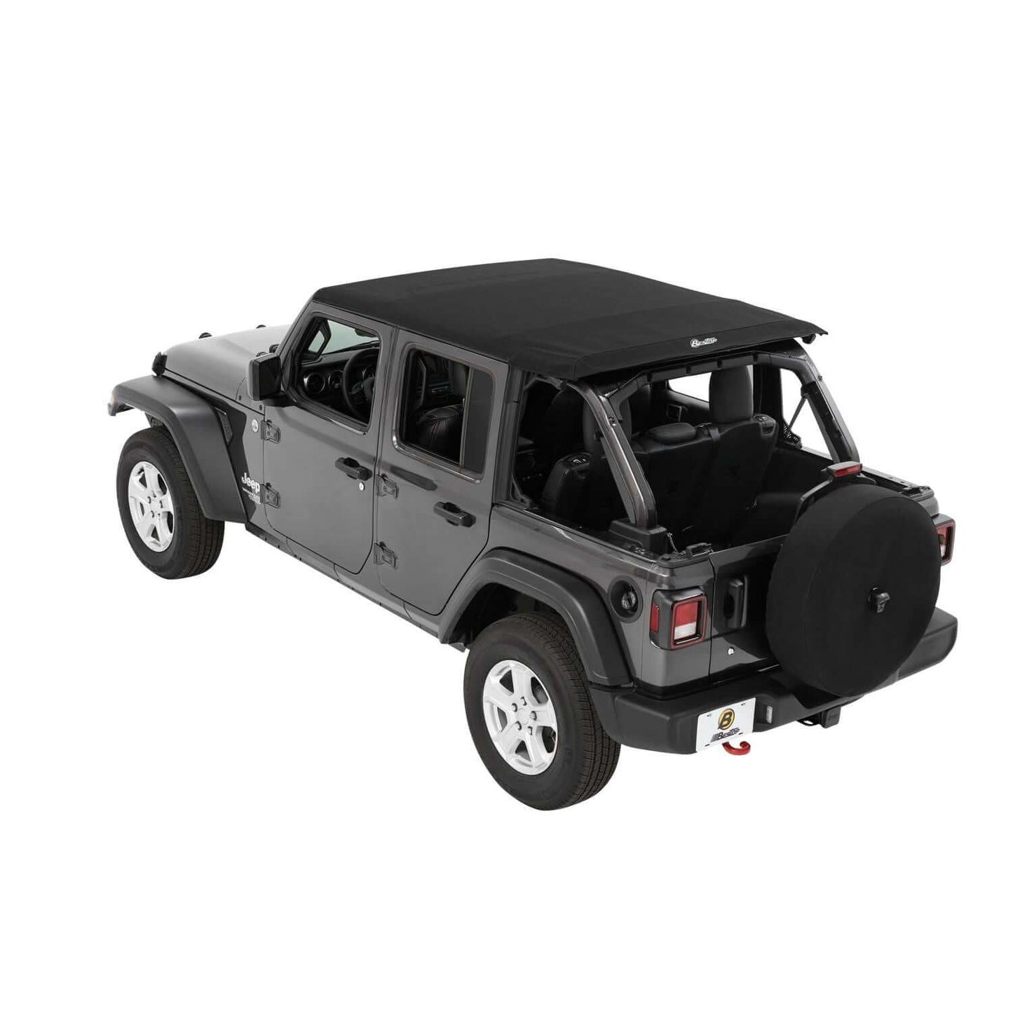 BESTOP | Trektop Jeep '18-26 Wrangler JL 4-Door Black Diamond Bestop | 56863-35 on a gray Jeep with soft top.