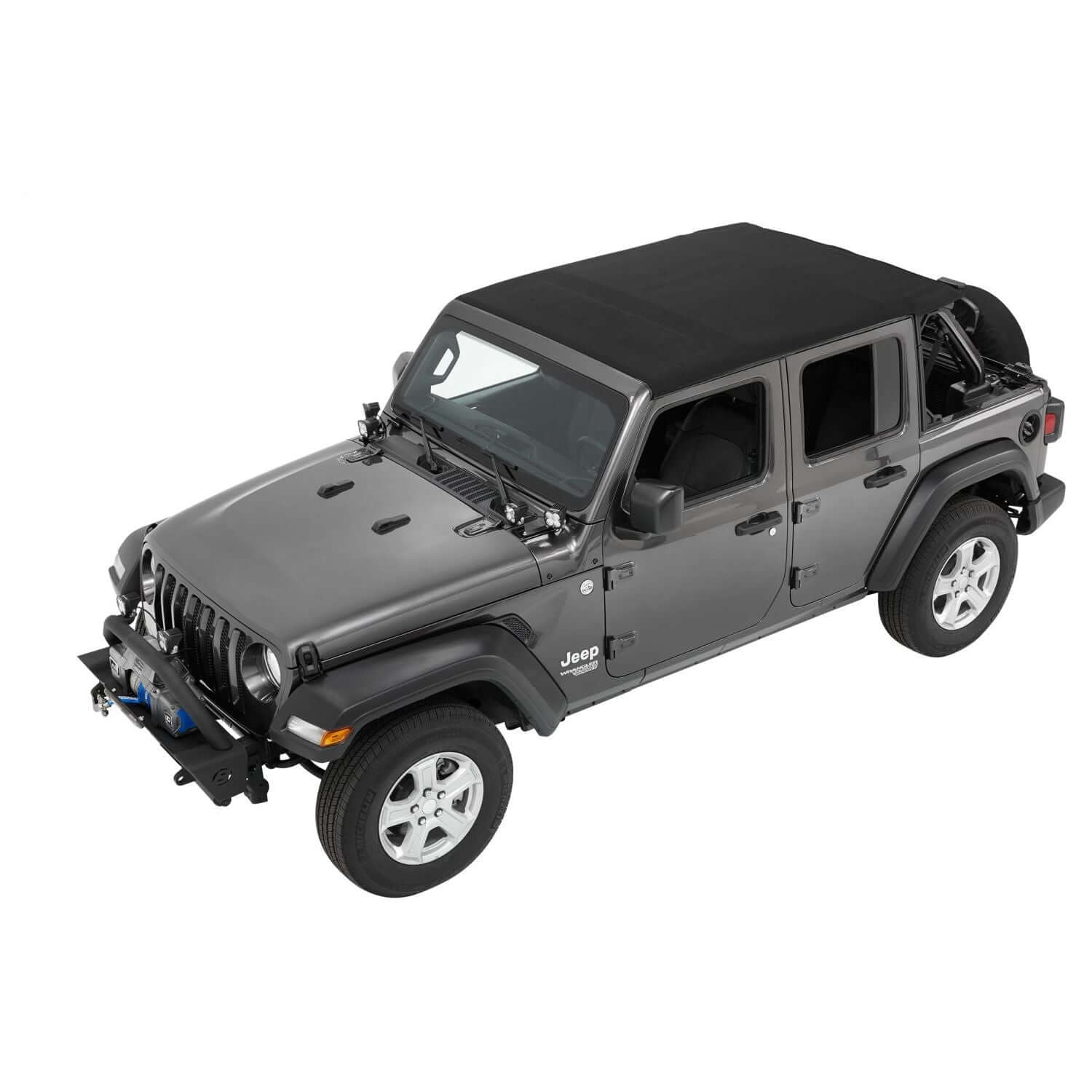 BESTOP | Trektop Jeep '18-26 Wrangler JL 4-Door Black Diamond Bestop | 56863-35 on a gray Jeep with soft top.