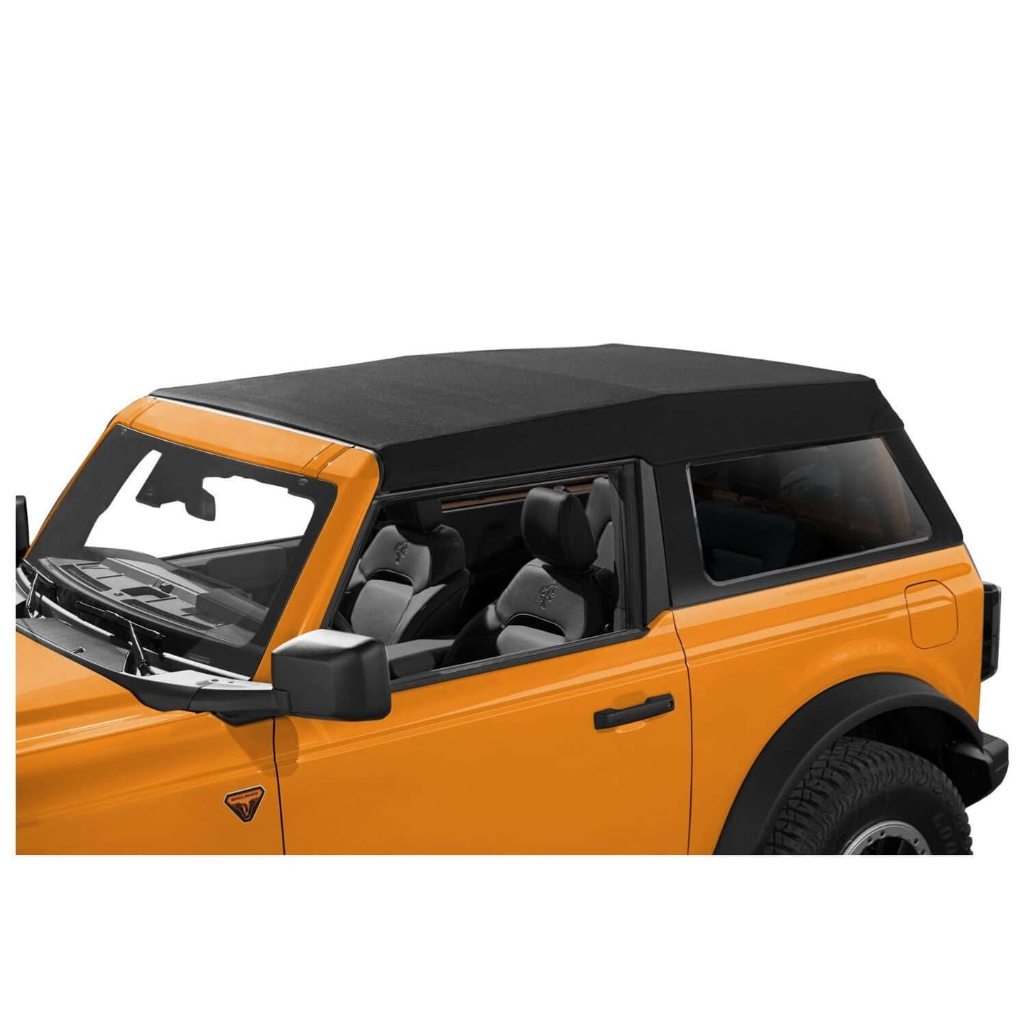 BESTOP | Trektop '21-26 Bronco 2-Door Premium Black Twill Bestop | 56872-17 installed on orange Bronco.