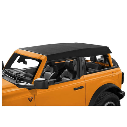 BESTOP | Trektop '21-26 Bronco 2-Door Premium Black Twill Bestop | 56872-17 on an orange Bronco.