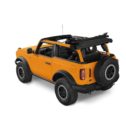 BESTOP | Trektop '21-26 Bronco 2-Door Black Diamond Bestop | 56872-35 installed on orange Bronco with top down.