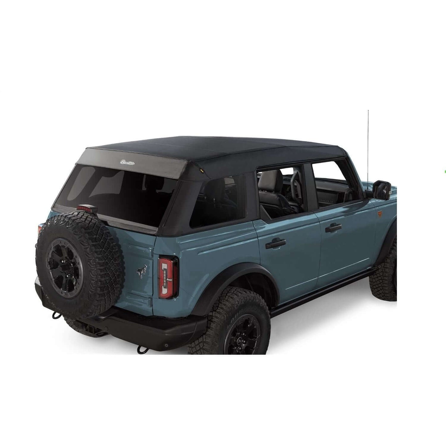 BESTOP | Trektop '21-26 Bronco 4-Door Black Diamond Bestop | 56873-35 shown on a blue Bronco with soft top.