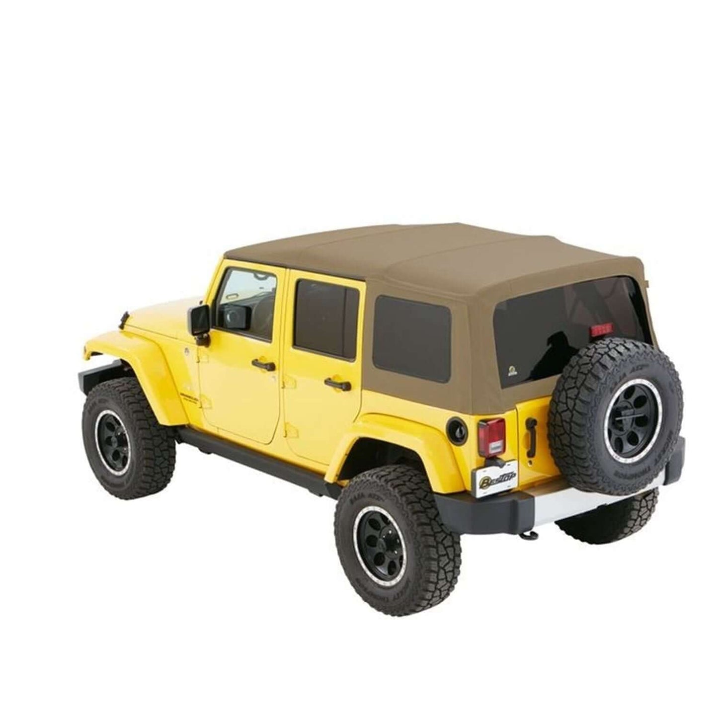 BESTOP | Window Replacement Set For Jeep 2007-2018 Wrangler JK 4 Door Fits Supertop 54823 or Replace-A-Top 79847 Pebble Beige Twill Bestop | 58443-74 on yellow Jeep
