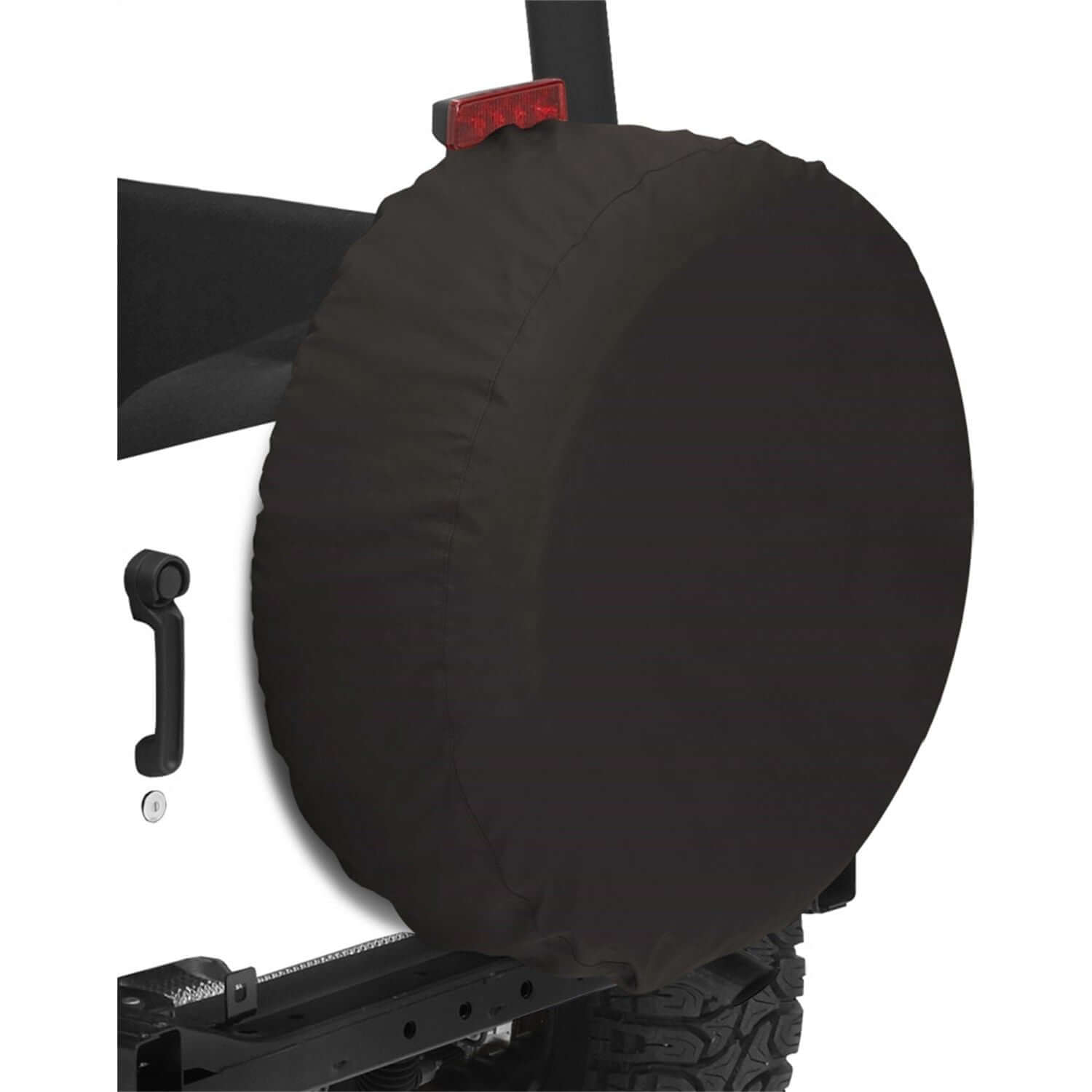 BESTOP | Spare Tire Covers Size 28 Inch x 8 Inch Premium Fabric Black Crush Bestop | 61028-01 on a vehicle's spare tire.