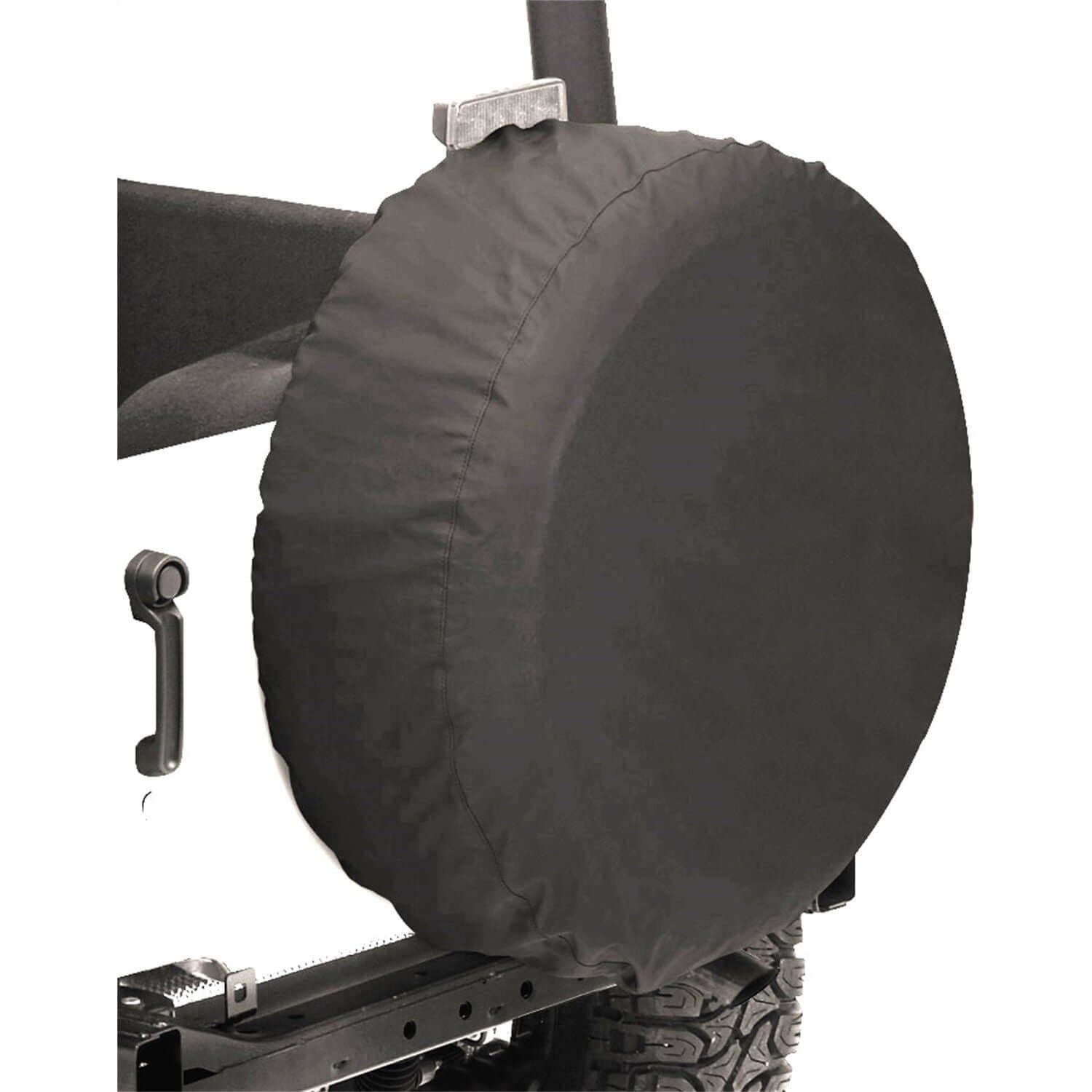 BESTOP | Spare Tire Covers Size 30 Inch x 10 Inch Premium Fabric Black Denim Bestop | 61030-15 on a jeep tire.