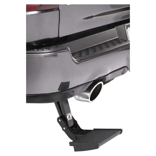 TrekStep Rear Mount Step Black Driver Side I 75519-15 installed on a RAM 1500 rear bumper for easy access.