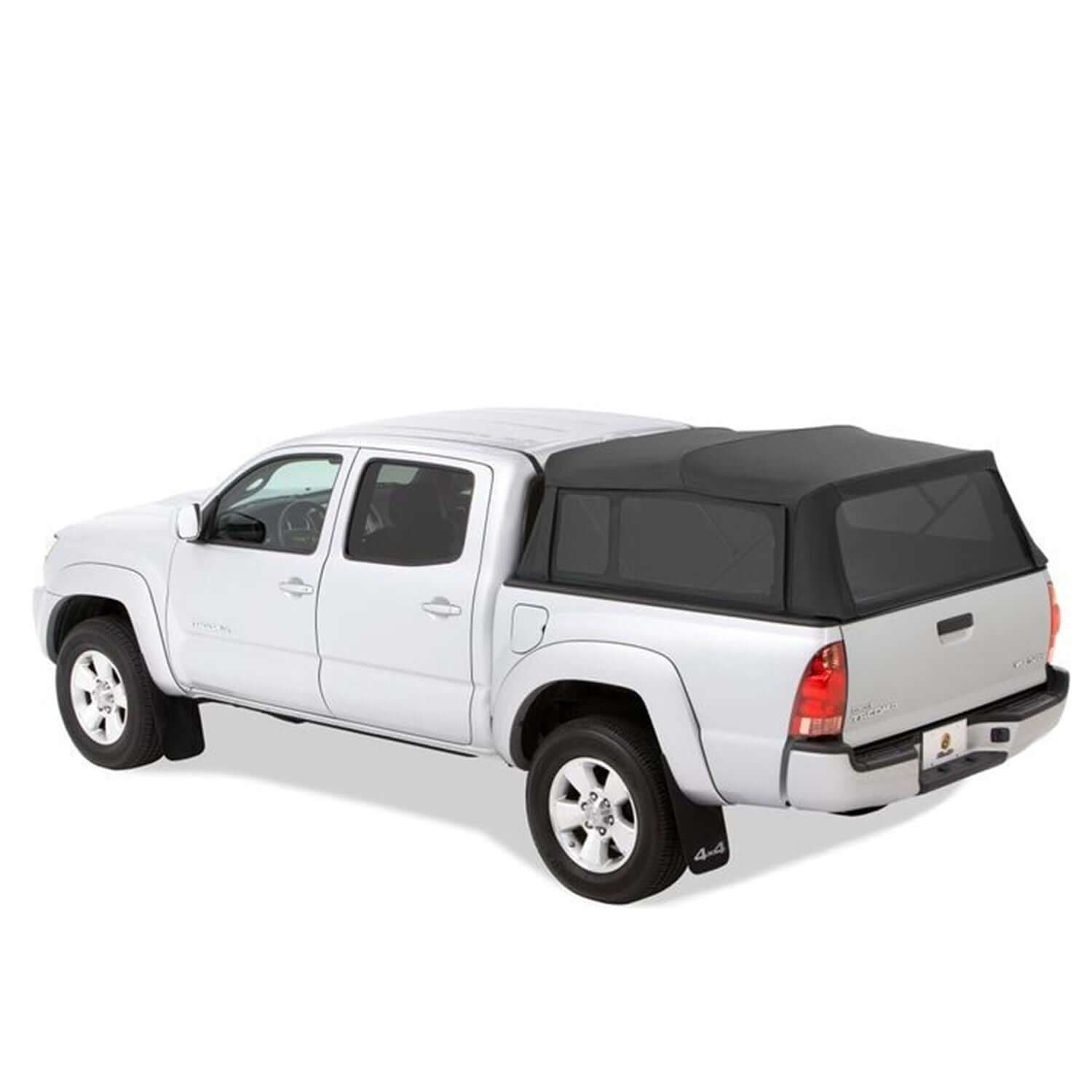 BESTOP | Supertop Truck Bed Cap For Toyota 2005-2020 Tacoma 5.0 Foot Bed Black Diamond Fabric Bestop | 76308-35 on a white Toyota Tacoma.
