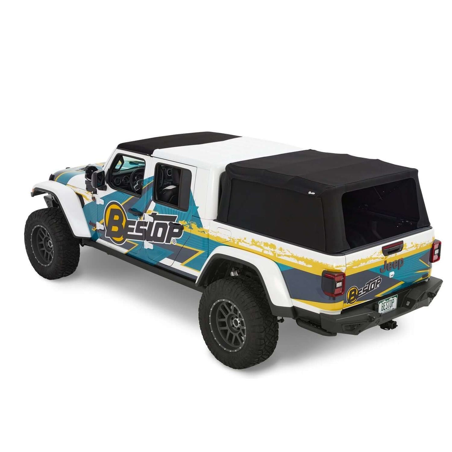 Bestop Supertop For Truck Black Twill I 77326-17 on a modified Jeep Gladiator model.