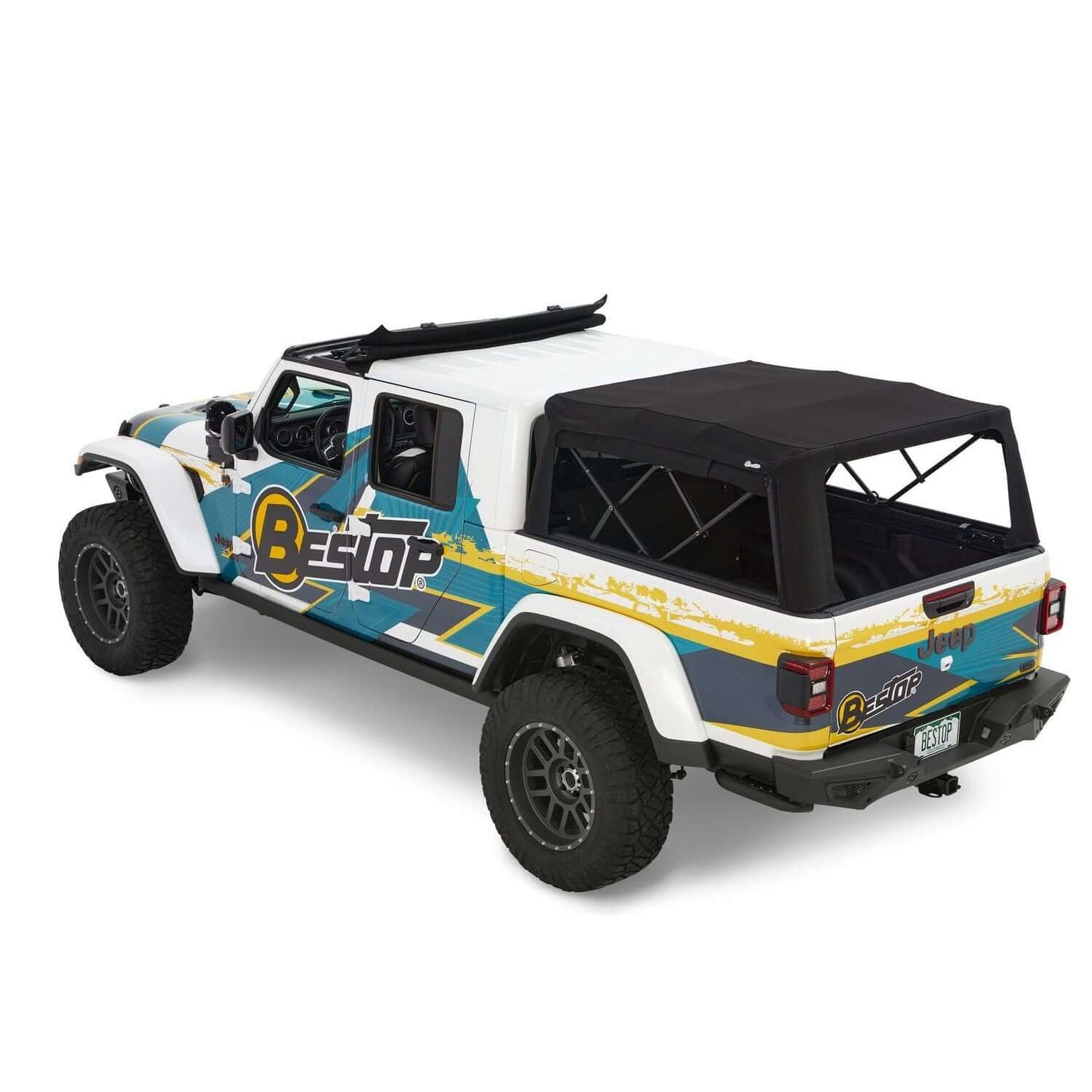 BESTOP | Supertop for Truck 2 '20-26 Gladiator For 5 ft. bed Black Diamond Bestop | 77326-35 installed on a Jeep Gladiator.