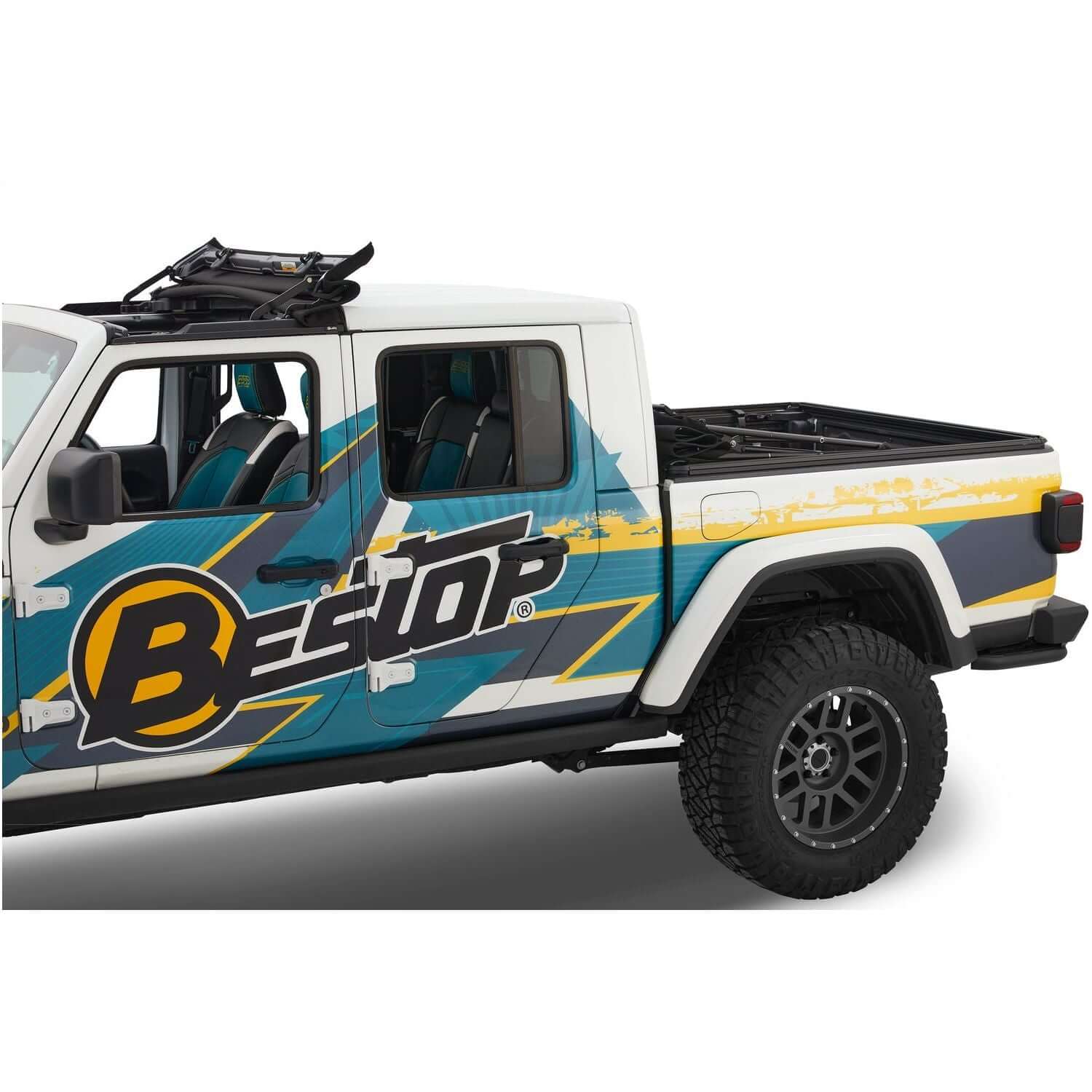 BESTOP | Supertop for Truck 2 '20-26 Gladiator For 5 ft. bed Black Diamond Bestop | 77326-35 on a truck.