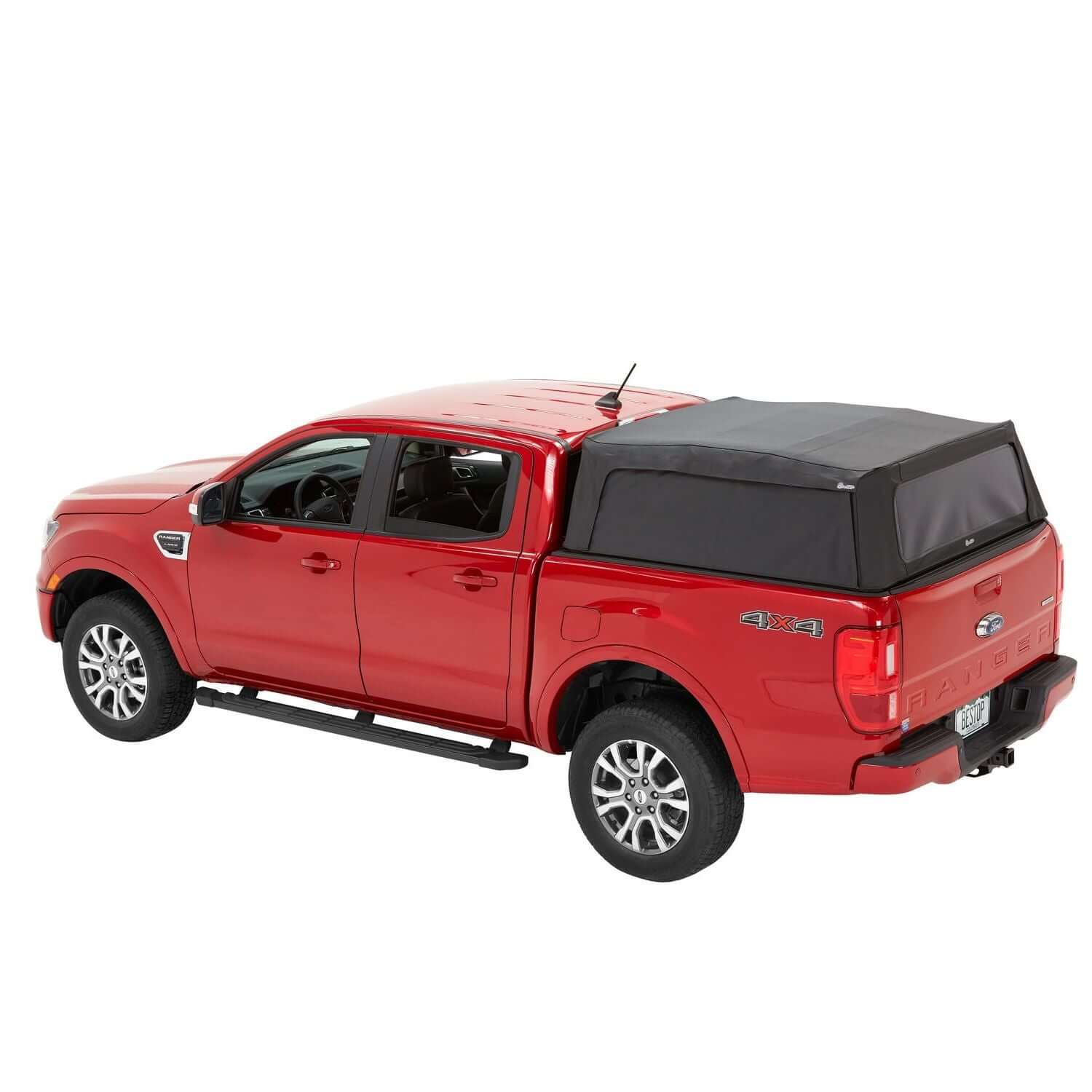 BESTOP | Supertop Truck Bed Cap 2 For Ford 2019-2024 Ranger 5.0 Foot Black Diamond PVC Coated Sailcloth No Drill Bestop | 77332-35 on red truck