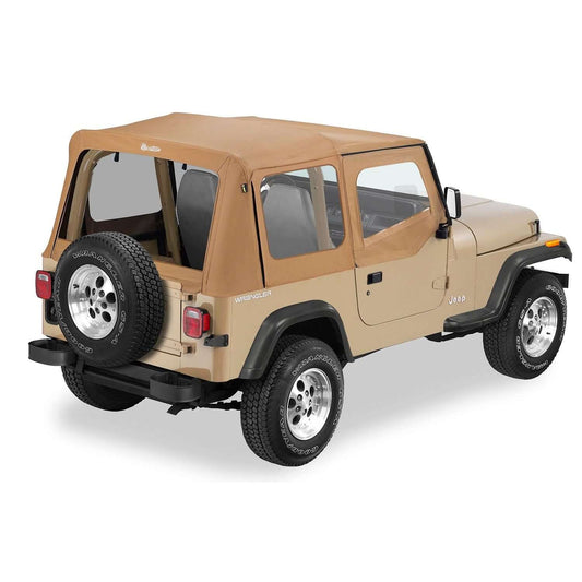 BESTOP | Replace-A-Top for OEM Hardware For Jeep 1988-1995 Wrangler YJ Clear Spice Sailcloth Upper Door Skins Included Bestop | 79120-37 installed on a Jeep.