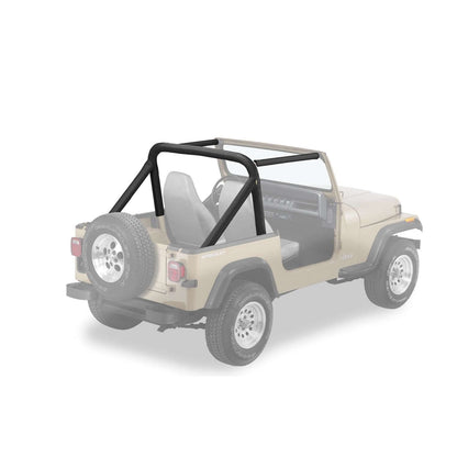 BESTOP | Jeep Sport Bar Covers For Jeep 1987-1990 Wrangler YJ Black Denim Bestop | 80008-15 on a beige Jeep.