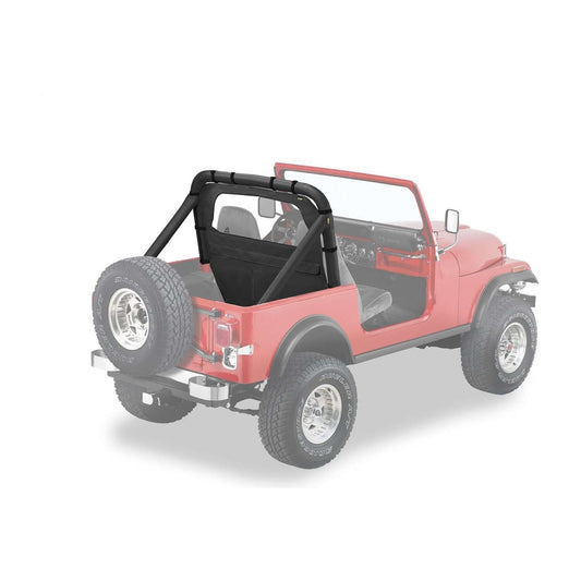 BESTOP | Standard Windjammer For Suzuki 1986-1994 Samurai Black Denim Bestop | 80028-15 on a red Suzuki Samurai jeep.
